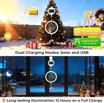 Solar Hanging Lights - Outdoor Indoor Christmas Decorations for Window, Garden, Patio, Porch,Holiday Home Decor, (Jolly Santa)