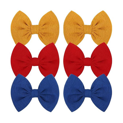 Baby Girls Hair 3'' Bows Clips Set Handmade Bow Hair Clips Hair Accessories Alligator Clip for Babies Infant Toddlers Little Kids 6 PCS Red Yellow Royal Blue