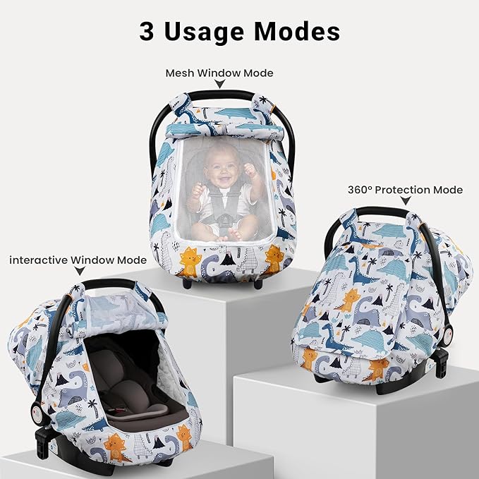Elstey Car Seat Cover Baby, Minky Dot Carseat Covers Baby Girls, Lightweight Infant Car Seat Cover Canopy with 2 Layers Breathable Mesh Windows, Stroller Carrier for Babies Newborn Essentials