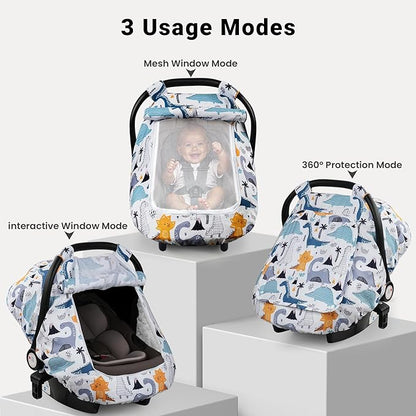 Elstey Car Seat Cover Baby, Minky Dot Carseat Covers Baby Girls, Lightweight Infant Car Seat Cover Canopy with 2 Layers Breathable Mesh Windows, Stroller Carrier for Babies Newborn Essentials