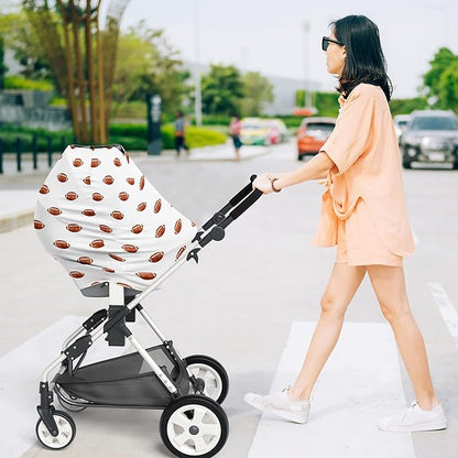Sweet Jojo Designs Brown White Football Boy Infant Baby Car Seat Cover Nursing Breastfeeding High Chair Shopping Cart Stroller Carseat Canopy Carrier Multipurpose Use for Sports Themed Collection