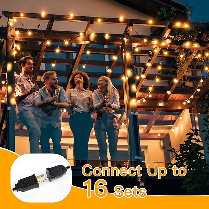 Ollny 50FT Outdoor String Lights, Waterproof Connectable Shatterproof Outside Light with 25 Edison + 2 Spare LED Bulbs Plug in, Patio Lights for Indoor Balcony Porch Camping Deck