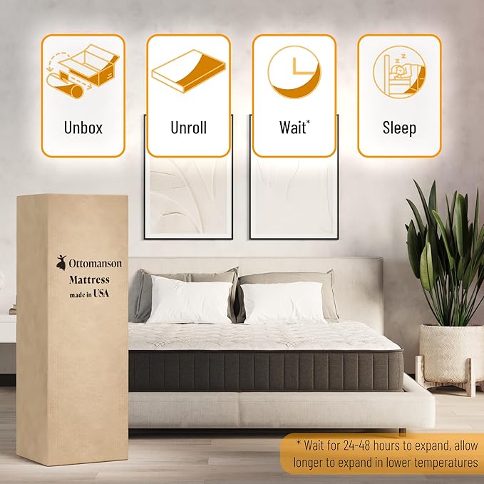 Ottomanson Twin XL 9" Hybrid Mattress - Medium-Firm Support - Made in USA - Individually Pocketed Coils & CertiPUR-US Foam - Fiberglass-Free - Bed in a Box