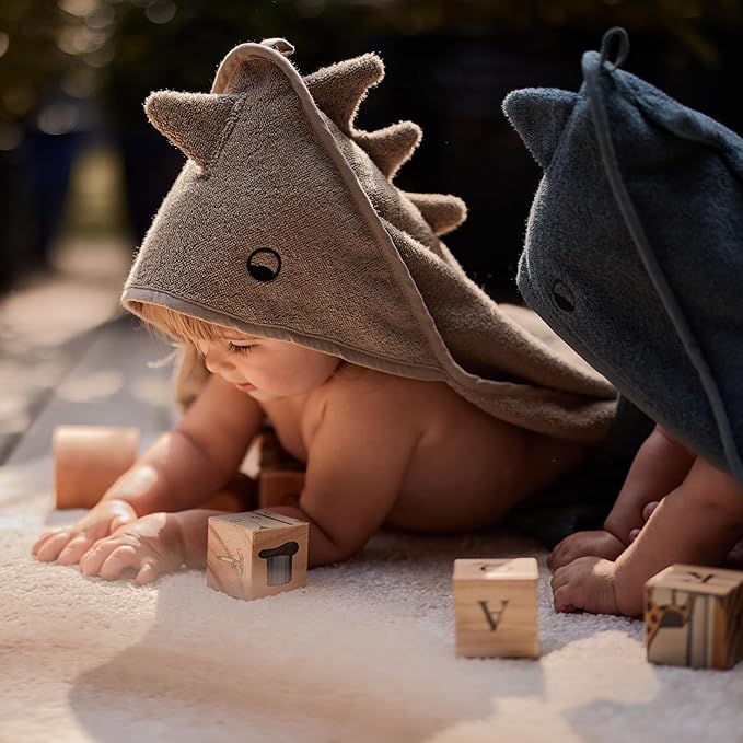 Hooded Baby Towels - 100% Organic Cotton Baby Bath Towels for Baby Boy, 32" x 32" Super-Soft and Absorbent Baby Towels for Newborn (Dino - Green Moss)