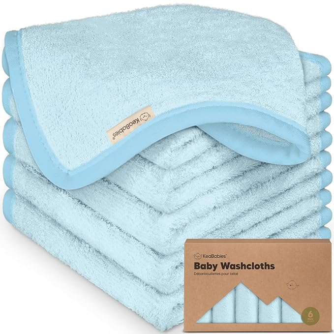 6-Pack Baby Washcloths – Soft Absorbent Viscose from Bamboo Washcloths for Face, Body, Baby Towels for Newborn, Kids, Toddlers, Infant,Gentle on Sensitive Skin,10x10 Reusable Face Towels(Bravo Blue)