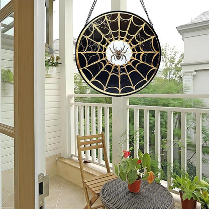 Stained Glass Window Hanging - Black Gold Spider Suncatcher for Door Terrace Garden Home Decor Halloween Sun Catcher Christmas Birthday Gifts for Lovers Women Men Dad Mom Nana 11.8 in