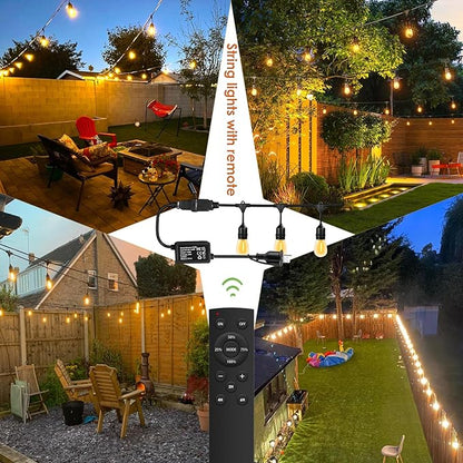 190FT Remote Controlled Outdoor String Lights Patio String Lights for Outside, 60+3 Shatterproof S14 Warm Lights String Outdoor for Bistro Café Gazebo Backyard, Linkable, 2 Pack