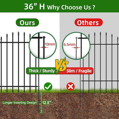 Metal Garden Fence 36 in H x 12 ft L, 6 Panels + 7 Stakes Border Dog Fence Panels Animal Barrier, No Dig Garden Fencing for Yard Patio Flower Bed Lawn Outdoor, Arch Black