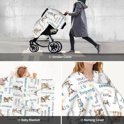 Custom Baby Car Seat Canopy Personalized Car Seat Covers with Name for Baby Boys Girls Customized Donkey Nursing Breastfeeding Cover Infant Carseat Canopies Newborn Minky Baby Blanket