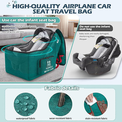 RAINSMORE Infant Car Seat Travel Bag for Airplane Compatible with All Nuna Pipa Car Seat and Base Chicco KeyFit 30 and Base Padded Car Seat Backpack for Travel Carseat Gate Check Bag with Side Pocket