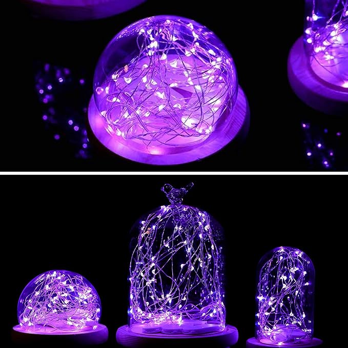 VOOKRY 8 Pack 30 Led Fairy Lights Battery Operated String Lights - 10 ft Purple Waterproof Silver Wire Starry Firefly Moon Lights for DIY Wedding Party Table Centerpieces Bedroom Halloween Christmas