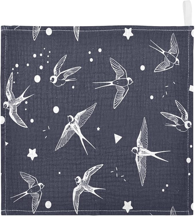 vvfelixl Swallow Bird Baby Burp Cloths Baby Muslin Washcloths for Boys Girls Cotton Baby Face Towel for Newborn Infants Soft and Absorbent 11.8 X 11.8 in, 5 Pack