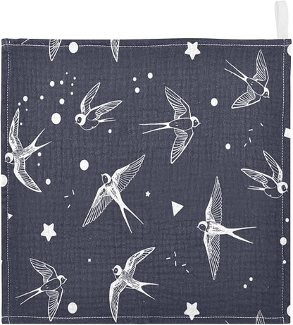 vvfelixl Swallow Bird Baby Burp Cloths Baby Muslin Washcloths for Boys Girls Cotton Baby Face Towel for Newborn Infants Soft and Absorbent 11.8 X 11.8 in, 5 Pack