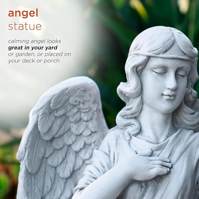 Alpine Corporation 31" Tall Indoor/Outdoor Angel Statue Yard Art Decoration, Light Gray