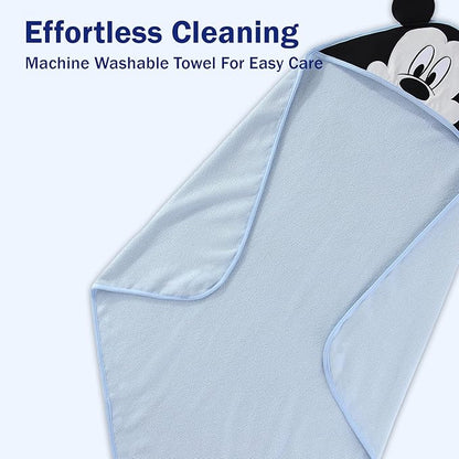 Disney Baby Boys Mickey Mouse Hooded Bath Towel with 3 Washcloths Set for Newborn and Infants