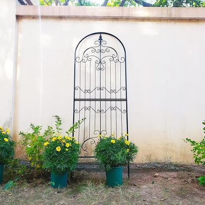 Garden Trellis for Climbing Plants 70.8" H x 25.6" W Metal Wrought Iron Outdoor Wall Panel for Vines Flowers Elegant Accent Decorative Garden Structure