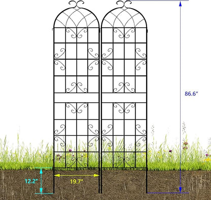 LZRS 4 Pack 87x20in Rustic Iron Arch Decoration Garden Trellis with Black Metal Coating – Perfect for Supporting Climbing Plants Outdoor, Roses, Vines, Flowers, and Vegetables.
