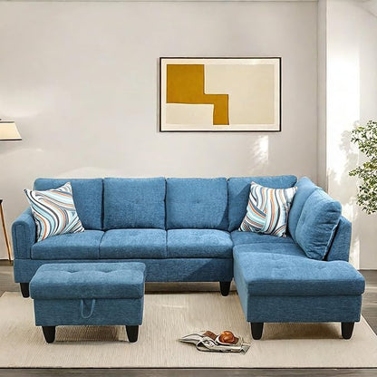NAYSAYE Sectional Couch with Ottoman Storage, L Shaped Couch Sofa Furniture Sets, Modern Comfy Modular Comfy Sofa for Living Room Bedroom, Office and Apartment, Blue