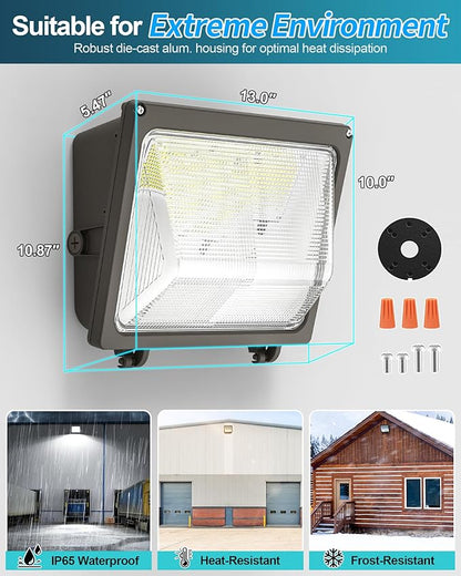 AKK LED Wall Pack Light 150W/120W/100W & 3000K/4000K/5000K Selectable, Glass Lens, Dusk to Dawn Photocell & Timed Dimming, 18000LM, IP65 Waterproof for Garage, Warehouse and Exterior Building Security