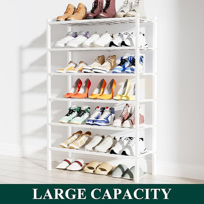 Smiry Shoe Rack, 6 Tier Bamboo Shoe Organizer, Stackable Free Standing Wooden Shoe Storage Shelf for Closet, Entryway, Front Door Entrance, White