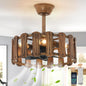 Garwarm 18in Caged Ceiling Fan with Light, Chandelier Farmhouse Ceiling Fans with Lights and Remote,Bladeless Rustic Fandelier Ceiling Fan for Kitchen, Bedroom（6 Speed, Timing）-Rustic Wood