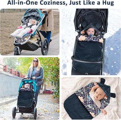 Baby Car Seat Blanket Stroller Footmuff Bunting Bag, Baby Sleeping Bag Fleece Plush Swaddle Blanket for Cold Weather Winter Must Have Outdoor Walking Warmth for Newborn to Infant (Dinosaur)