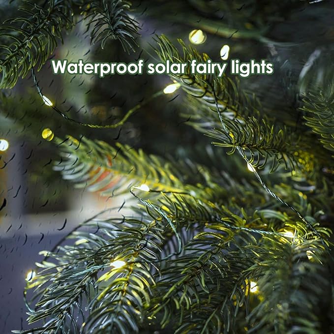 Solar String Lights for Outside,33FT 100LEDs (4 Pack) Solar Fairy Lights,Waterproof 8 Modes Outdoor String Light for Patio Garden Backyard Tree Balcony Christmas,Green Wire,Warm White