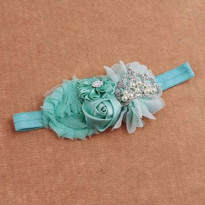 Nishine Baby Christening Headband Toddler Girls Fabric Flower Headband Tiara Stretchy Elastic in Pairs (Child, White/Mint)