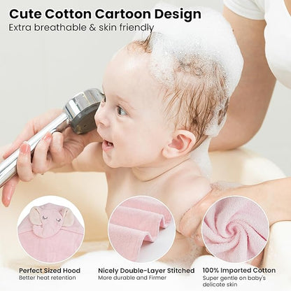 Softan 2 Pack Baby Hooded Towels, Premium Soft Cotton Baby Bath Towels with Hood, Extra Thick and Super Absorbent, Essential for Newborns, Infants and Toddlers (Pink Elephant & White Unicorn)