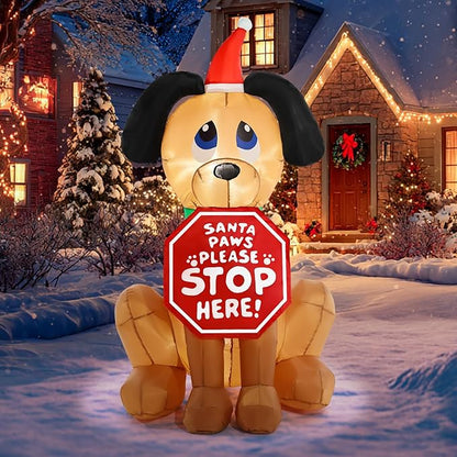 Christmas Inflatable Outdoor Decorations, 4FT Inflatables Dog Yard Decor with Hat & Sign, LED Lights Blow up Puppy Holiday Decorations for Indoor Outside Lawn Garden