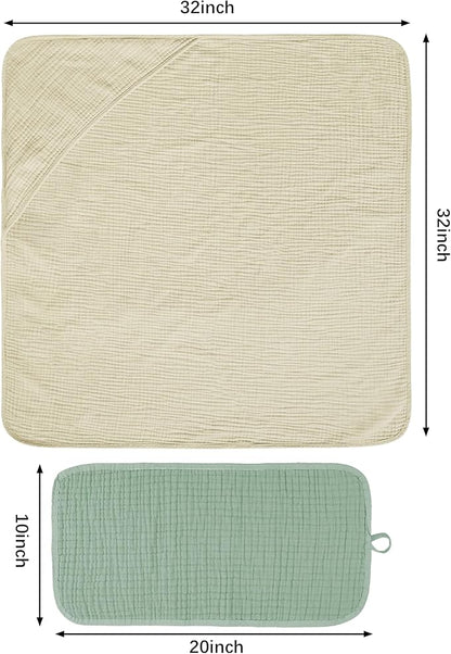 6Pcs Baby Muslin Hooded Bath Towels and Washcloths,32"x 32" Muslin Cotton Hooded Baby Towels for Newborn Shower