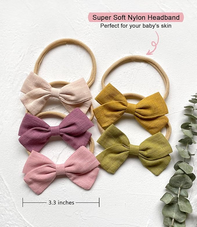 Cherssy Baby Girl Headbands and Hair Bows, 10pcs Stretchy Nylon Hairbands for Newborn, Infant, Toddlers