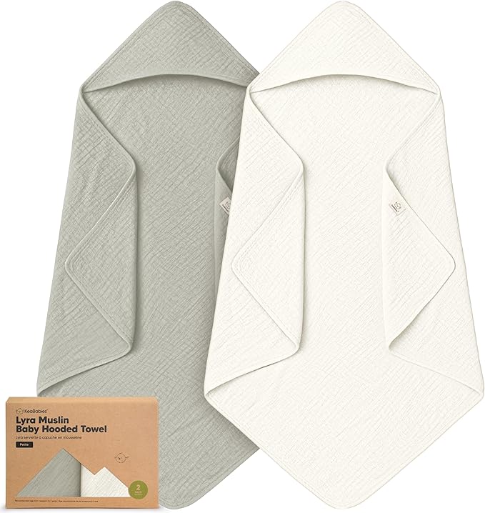KeaBabies Muslin Hooded Baby Towels for Newborn Girls, Boys - 2-Pack, 30x30 Organic Cotton Baby Bath Towels Hooded, Soft Absorbent, Toddlers, Kids, Infant, Newborn Bath Essentials (Graphite, Petite)