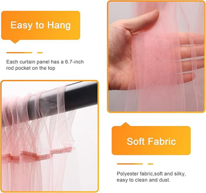 Fomcet Peach Tulle Backdrop Curtains with Lights String 10FT X 10FT Sheer Curtain with Lights for Backdrop Tulle Curtain for Wedding Birthday Party Photo Shoot (2 Panels 5x10FT)