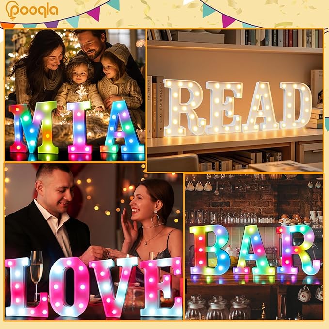 Pooqla Colorful Light Up Letters with Remote, Upgraded 35 Colors LED Marquee Letters, RGB Lighted Letter for Girls Teenager Gift, Birthday, Party, Wedding, Night Light, Room, Bedroom Decor, Letter F