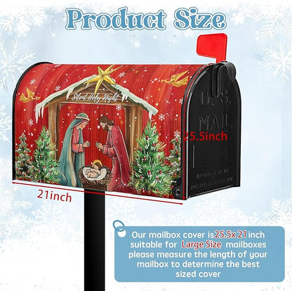 Christmas Mailbox Cover Holy Night Nativity Oversized Magnetic Mailbox Covers Religious Xmas Jesus Nativity Scene Decorative Post Letter Box Wrap for Winter Holiday Large Size 25.5 X 21 Inch