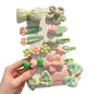 (12 Pcs) Super Cute Lovely Warm Autumn Winter Spring Theme Kid's Hairpin Flower Floral Bear Bowknot Hair Clips Hair Decoration Women Girls Salon Hairstyle Hairdressing Grip -Green