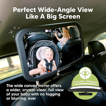KeaBabies Baby Car Seat Mirror - Wide Shatterproof Backseat Infant Car Mirror for Baby Rear Facing, Crystal Clear View, Travel Accessories, Easy Install & Adjust for Removable Headrest (Matte Black)