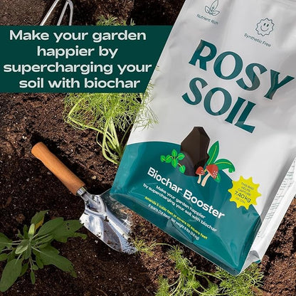 Rosy Soil Biochar Booster - Biochar Soil Amendment for Flowers and Vegetable Gardens - Horticultural Charcoal for Outdoor and Indoor Plants - Biochar Supplement for Potting Soil & Potting Mixes - 8qt