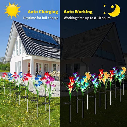 Solar Lights Outdoor Waterproof, 4 Pack Garden Decor Lights, 16 Multi-Color Changing Lily Solar Flowers for Yard Patio Pathway Decor, Gifts for Women Mom (4 Pack)