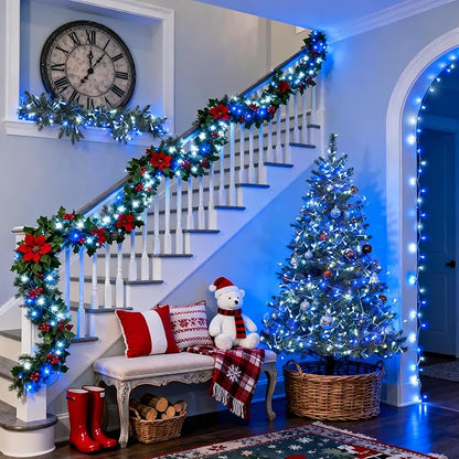JMEXSUSS Blue and White Christmas Lights Outdoor with Remote, 168ft 600 LED String Lights Indoor Clear Wire Fairy Light Plug in for Bedroom Tree Birthday Party Xmas Decorations