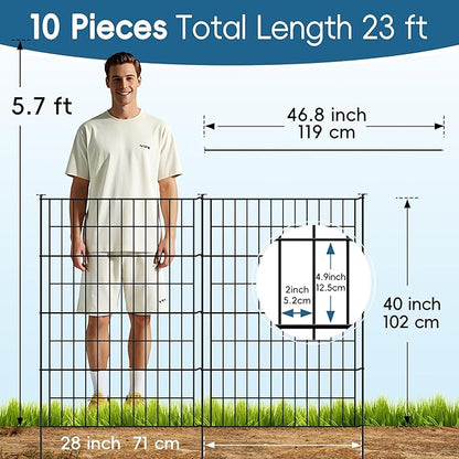 Garden Fence 40 inch H x 28 inch W (10 Panels, Total Length 23 ft) Metal Decorative Fence No Dig Rustproof Animal Barrier Fencing for Dog, Rabbits, and Patio,Yard