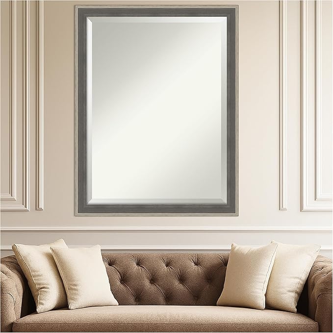 Amanti Art Grey Wall Mirror 35x45 Cottage Grey Silver Rectangle Bathroom Mirror for Wall Decor Living Room, X-Large Casual Wood Frame, Hangs Horizonally and Vertically, Bathroom Decor, Beveled Edge