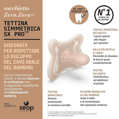 Suavinex Zero Zero Silicone Baby Pacifier w/SX Pro Physiological Pacifier Nipple (-2-2M), 2Pk, Medium