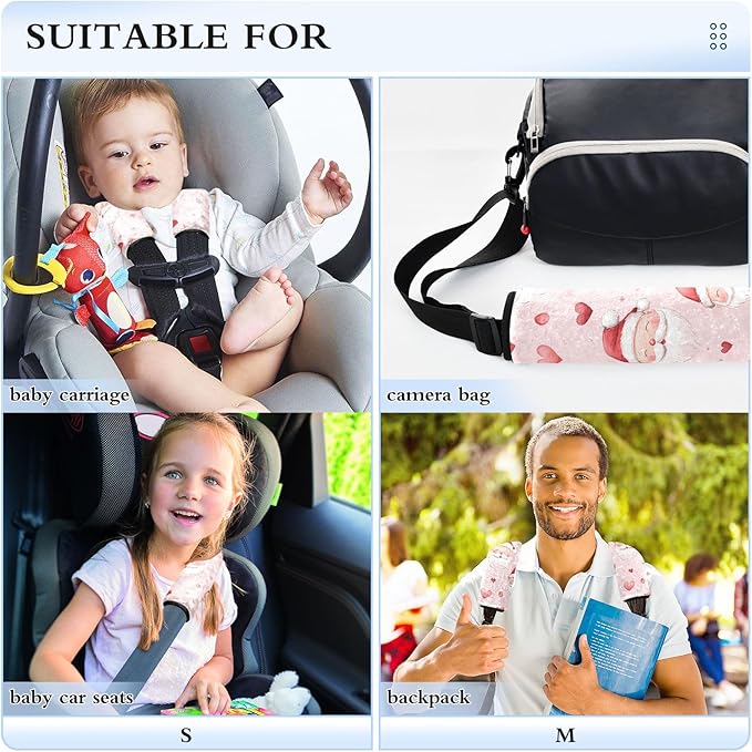 CHIFIGNO Watercolor Santa Claus Red Hearts Seat Belt Covers 2Pcs Car Seatbelt Covers Cute Car Seat Straps Shoulder Pads for Car Bag