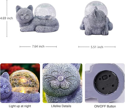 Goodeco Cat Statue with Solar LED Lights - Smile Garden Enthusiasts Outdoor Decor - Ideal Gifts for Mom, Birthdays & Cat Lovers