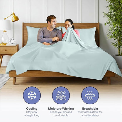 Kickoff Viscose Bamboo Sheets Twin Size 3-pc 100% Organic Bamboo Viscose Bed Cooling Sheets Twin Size Set Cool Bedding for hot Sleepers Sheet, Flat, Fitted, Pillowcase (Coastal Blue, T)