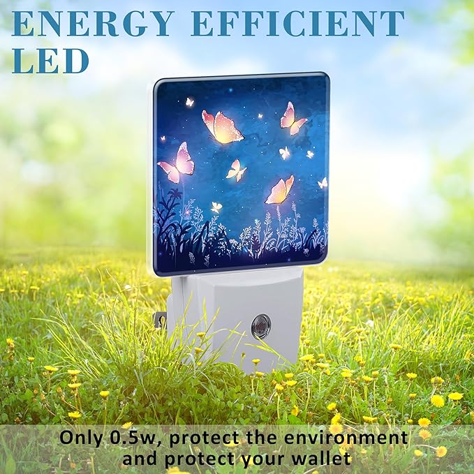 Night Light Plug into Wall Glowing Butterflies Flying in Garden with Dusk to Dawn Sensor for Kid Girls Boys Room Decor, Hallway, Kitchen, Bathroom, Nursery, Stairs
