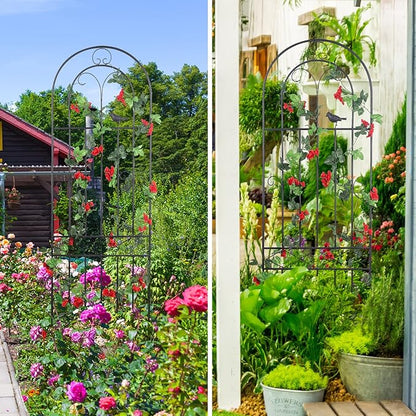 2 Pack 86.7" H x 19.7" W Metal Garden Trellis with Black Coating, Wire Lattice Grid Panel for Climbing Plants Outdoor Roses Vine Cucumbers Vegetables Flower Support