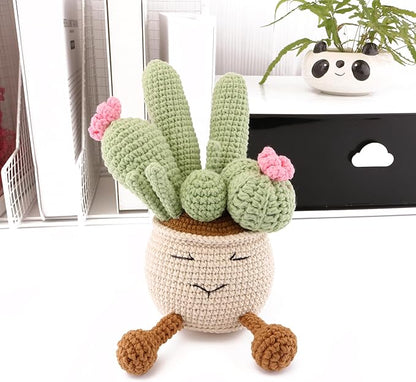 Crocheted Cactus Plants, Hand-Knitted Cactus Decoration Positive Emotional Encouragement Gifts, Creative Plant Decorations Gifts Classroom Office Desktop Decoration (Pink)